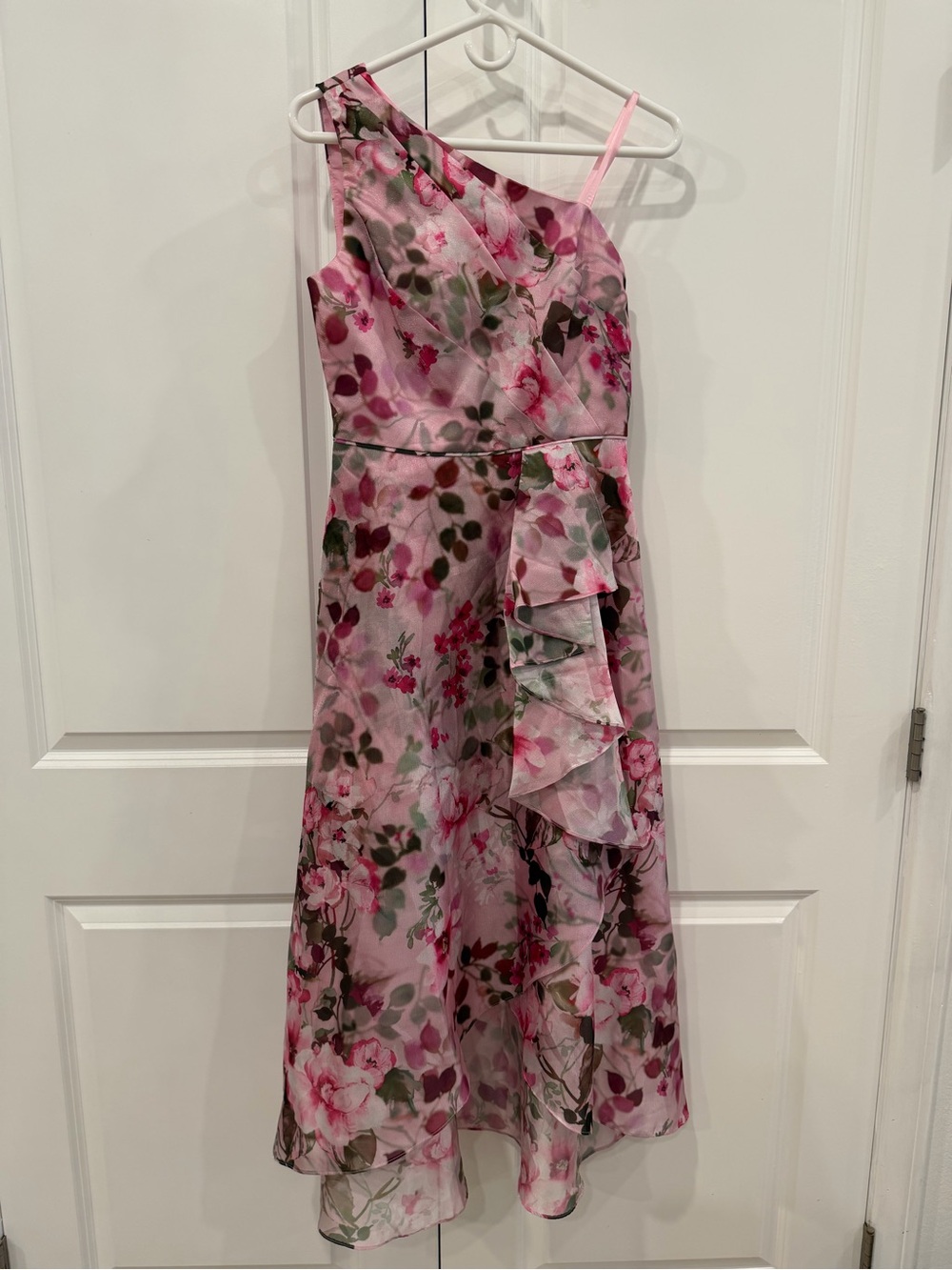 Adrianna Papell Pink Floral One-Shoulder Ruffle Dress NWT